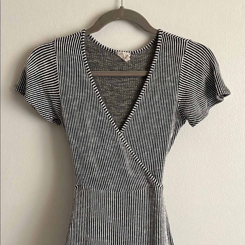 Black & White Striped Wrap Dress
